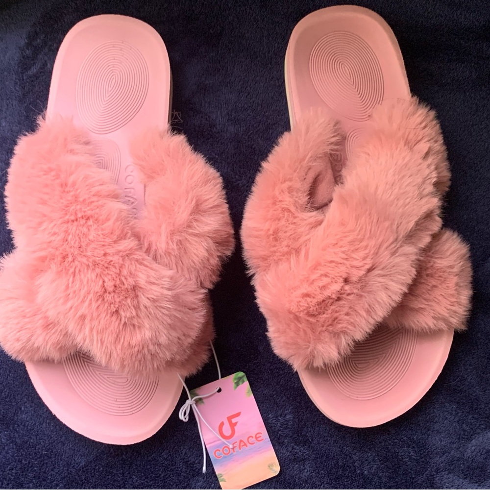 Comfy Sandals, Fluffy, Comfortable, Light pink / purple